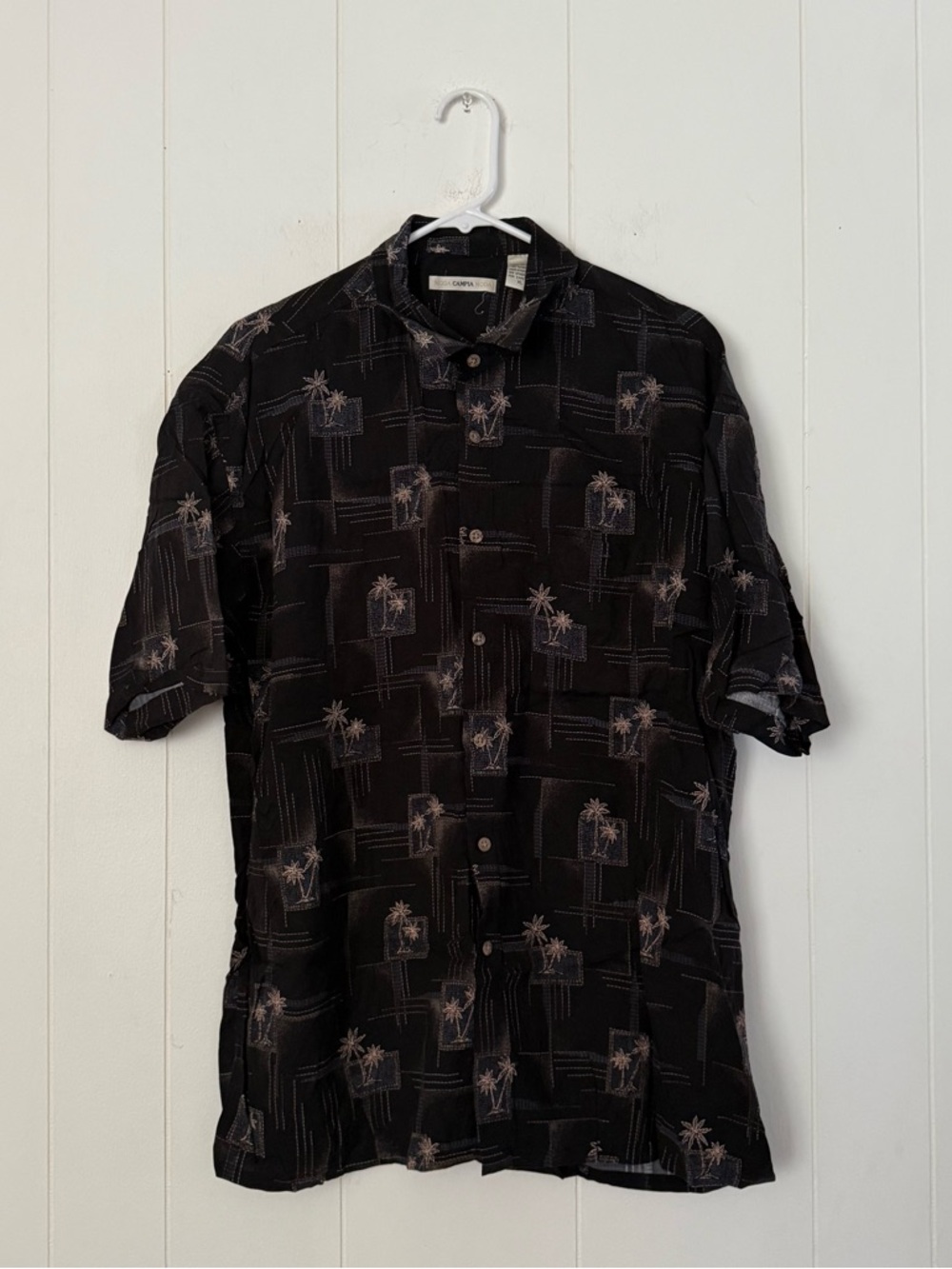 Moda Campia Moda Casual Black Palm-Print Short Sleeve Shirt XL